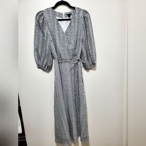 Ann Taylor Black and White Midi Wrap Dress with V-Neck